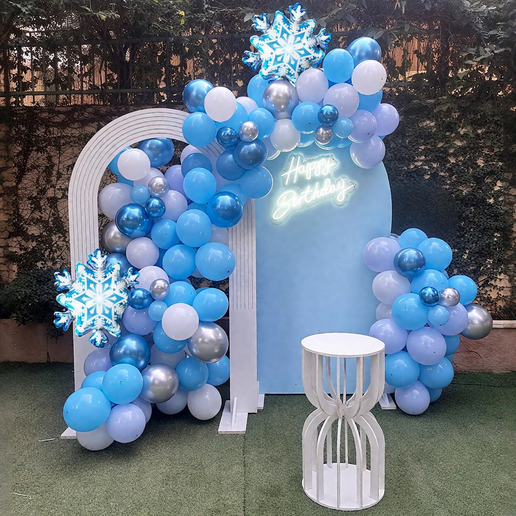 FunHot Snowflake Balloons Kit — 12in Metallic Blue, Silver & White with Snowflake Print & Foil Balloons