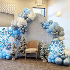 FunHot Snowflake Balloons Kit — 12in Metallic Blue, Silver & White with Snowflake Print & Foil Balloons