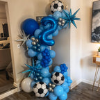 FunHot Blue Soccer Balloons Set – Navy, Metallic Blue, White & Silver Foil Balloons for Soccer Party Decor