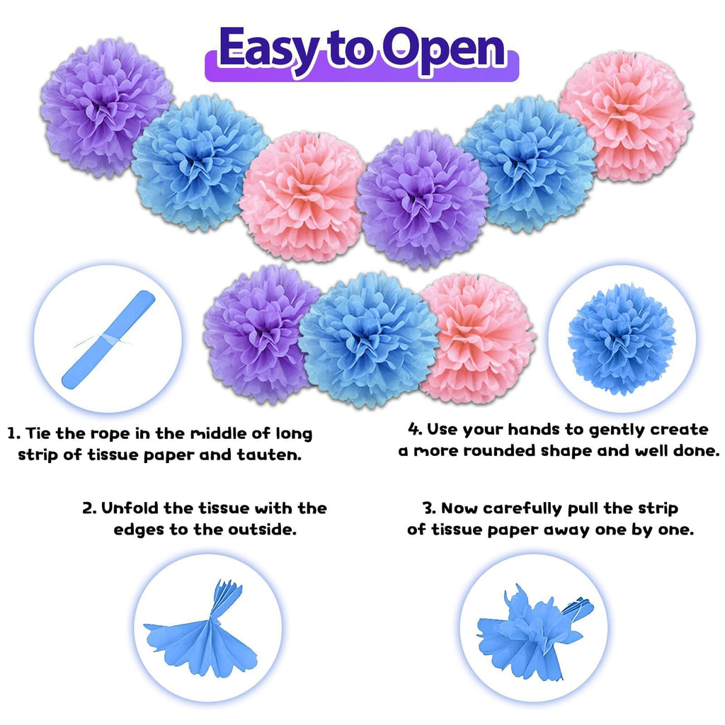 FunHot Purple Pink Blue Birthday Decorations Set – Balloons, Banner & Fringe Curtains