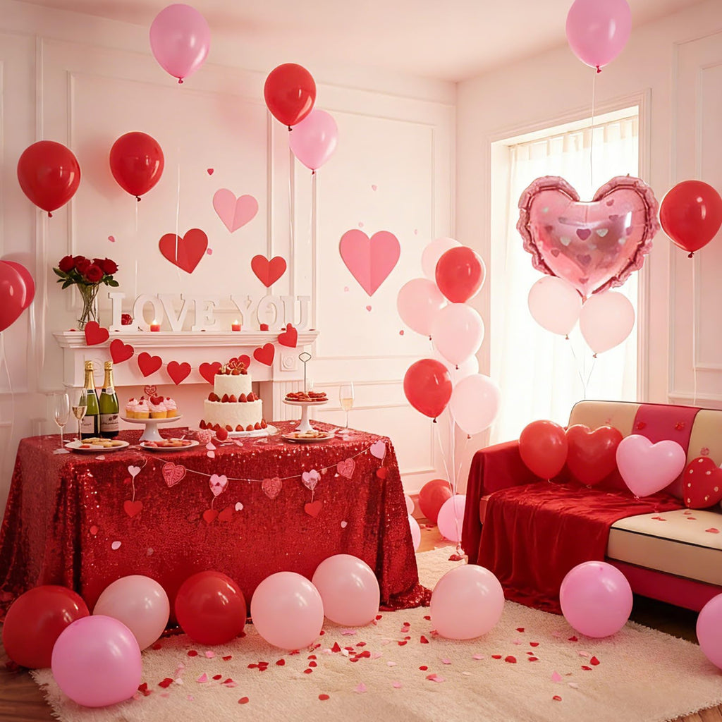 FunHot Valentines Day Balloons Set — Pink & Red Heart Foil Balloons for Weddings