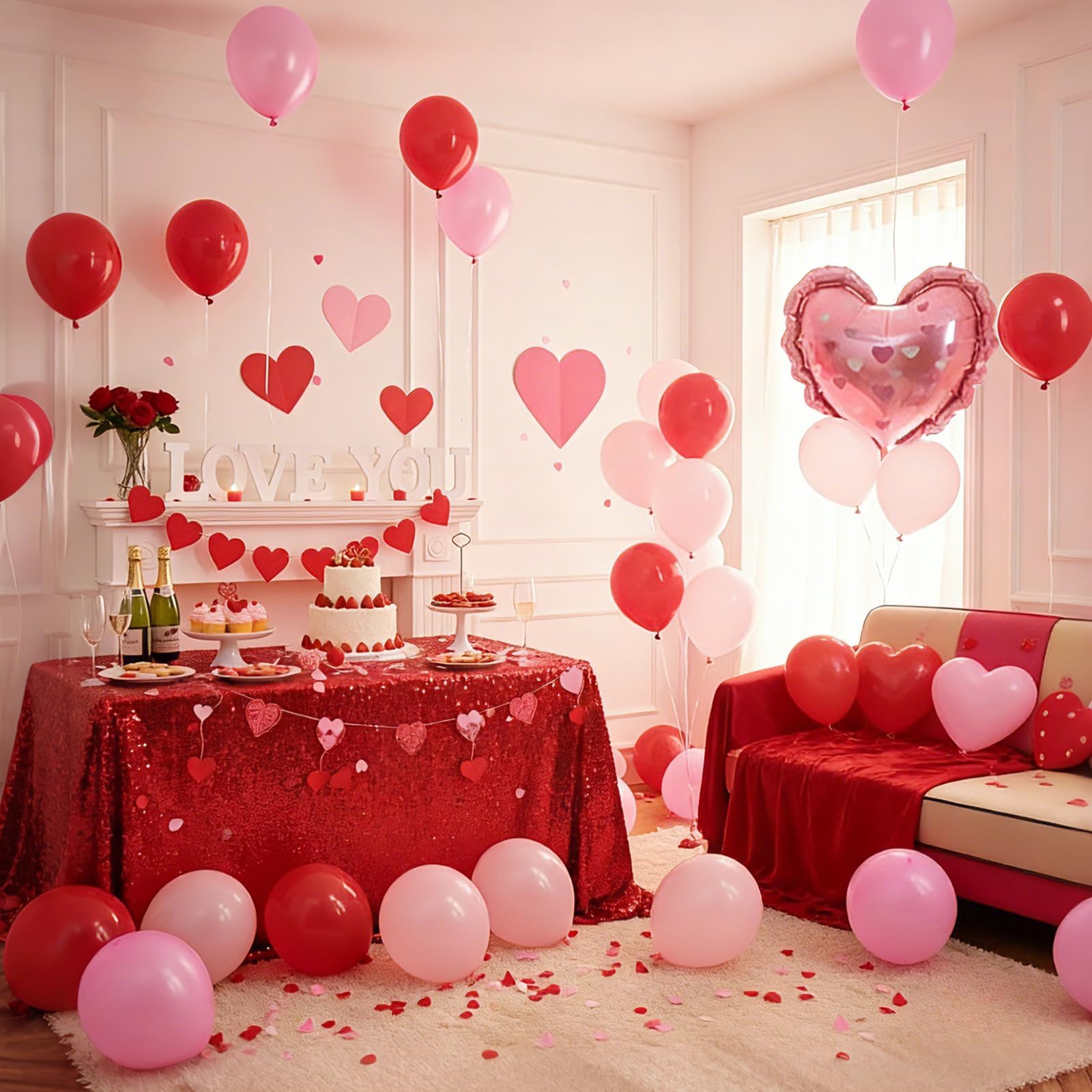 FunHot Valentines Day Balloons Set — Pink & Red Heart Foil Balloons for Weddings