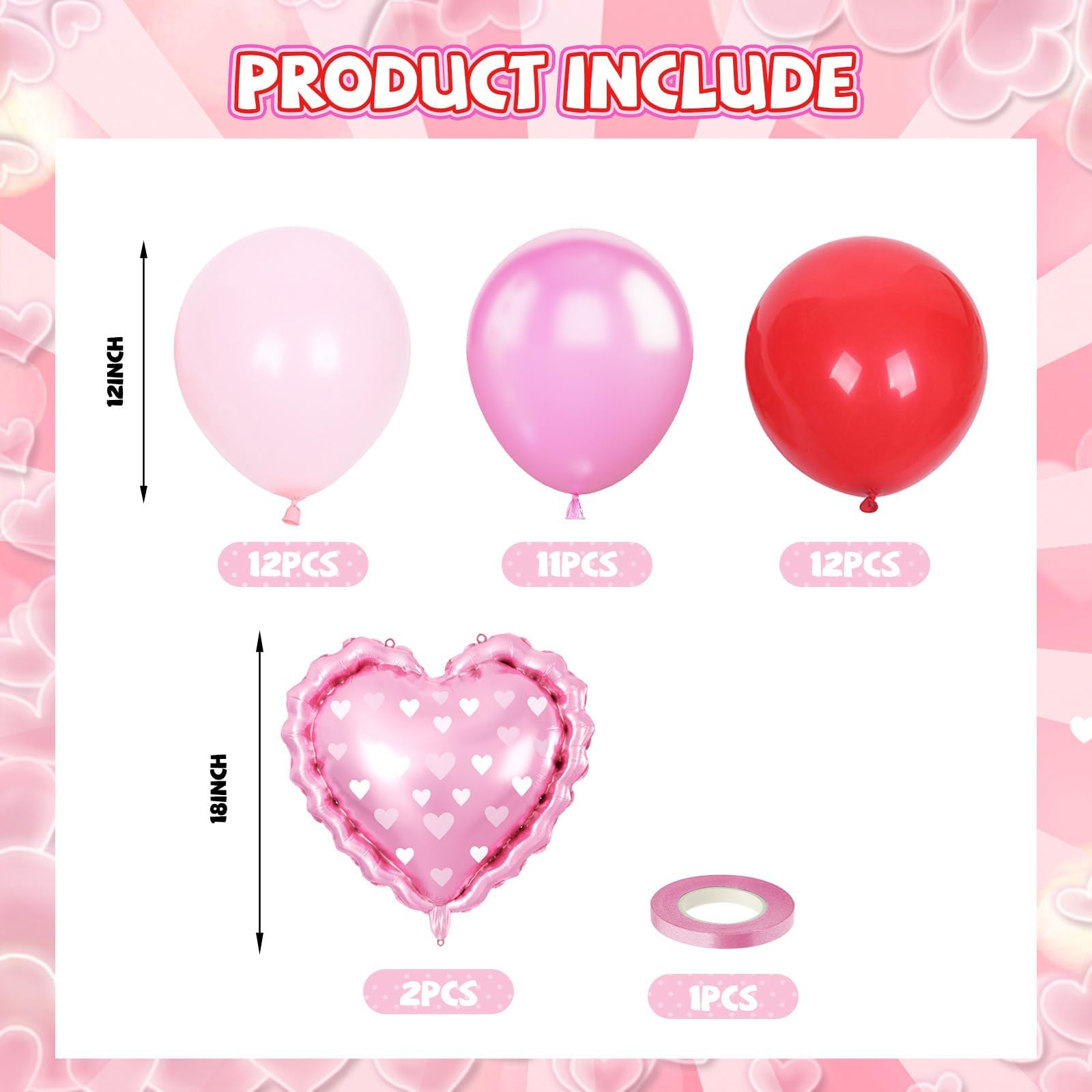 FunHot Valentines Day Balloons Set — Pink & Red Heart Foil Balloons for Weddings