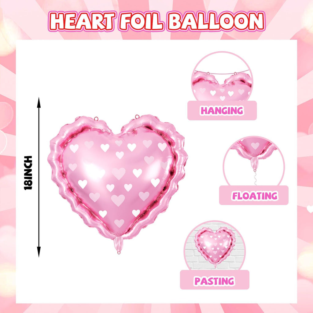 FunHot Valentines Day Balloons Set — Pink & Red Heart Foil Balloons for Weddings