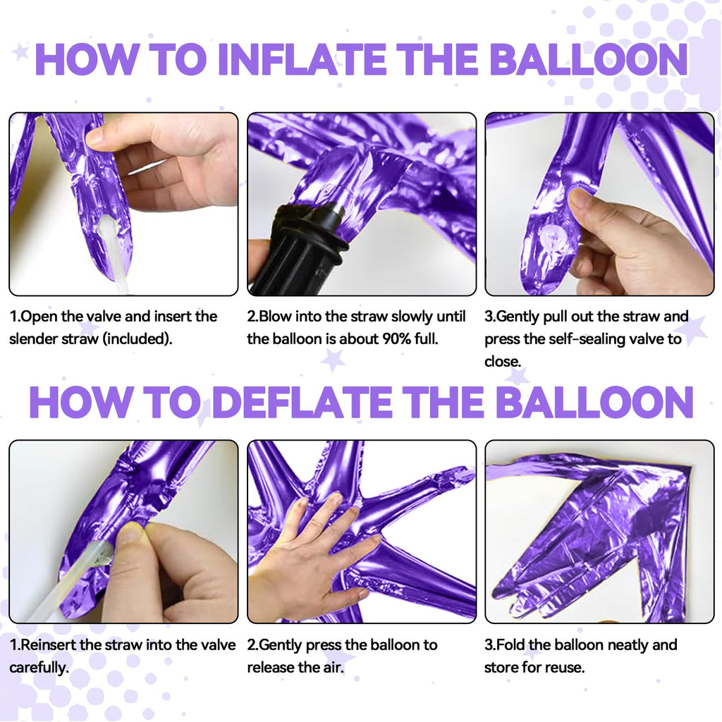 FunHot 18 Pcs Black Purple Star Balloons | 22-Inch Explosion Stars & 10-Inch Four-Point Stars