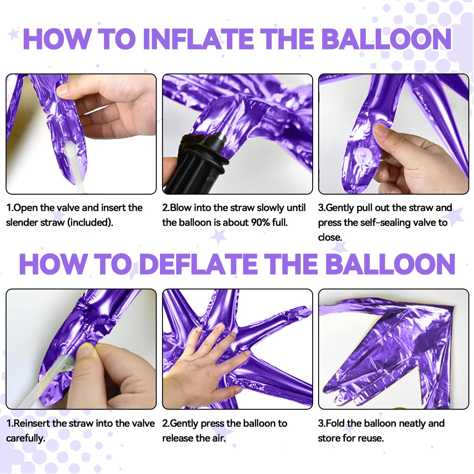 FunHot 18 Pcs Black Purple Star Balloons | 22-Inch Explosion Stars & 10-Inch Four-Point Stars