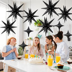 FunHot 18 Pcs Black Star Balloons — 22in Explosion + 10in Four-Point Foil Balloons for Party Decor