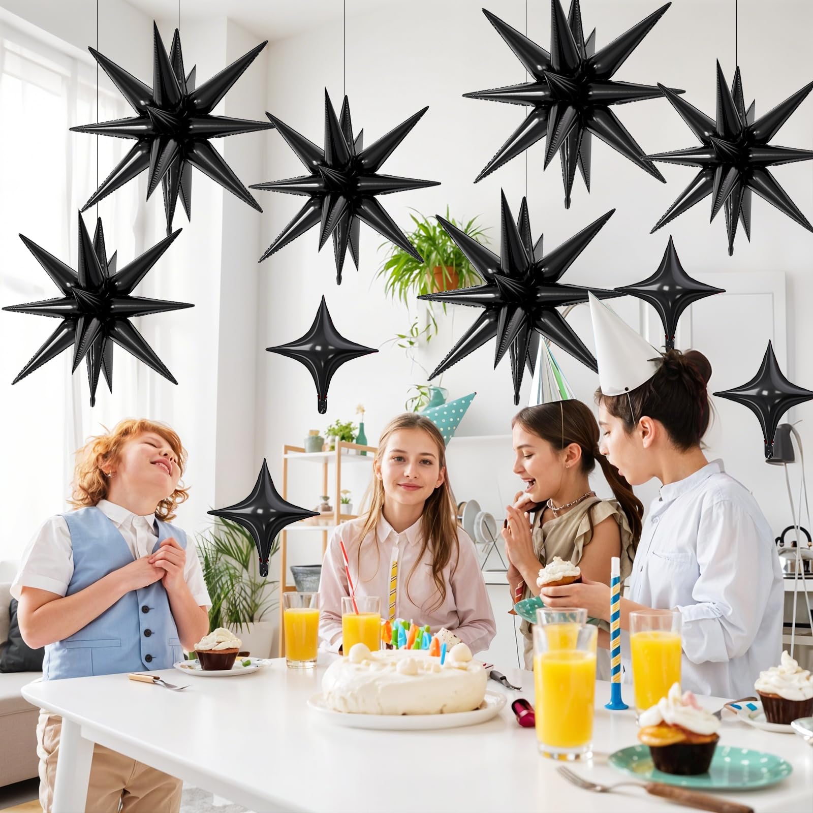 FunHot 18 Pcs Black Star Balloons — 22in Explosion + 10in Four-Point Foil Balloons for Party Decor
