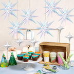 FunHot 18 Pcs Iridescent Star Balloons Set – 22in Explosion Stars + 12 Silver 10in Stars