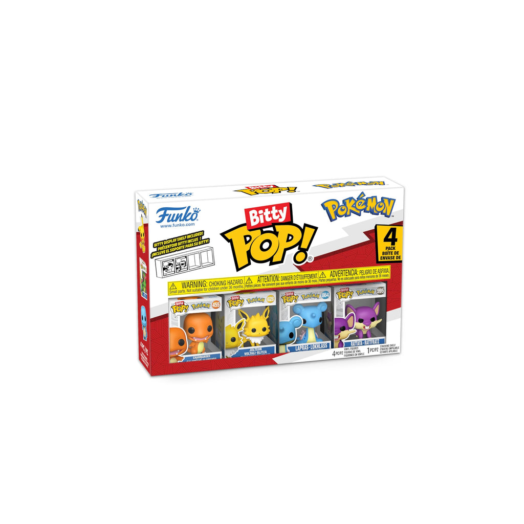 Funko Pop! Bitty Pokemon Charmander, Jolteon, Lapras & Rattata – 0.9-Inch Collectables with Stackable Display Shelf