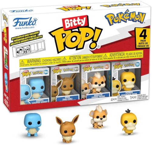 Funko Pop Bitty Pokemon Squirtle, Eevee, Growlithe & Psyduck – 0.9-Inch Collectibles with Stackable Display Case