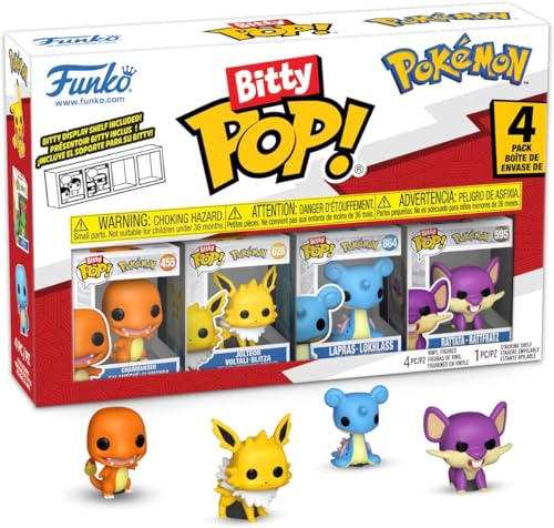 Funko Pop! Bitty Pokemon Charmander, Jolteon, Lapras & Rattata – 0.9-Inch Collectables with Stackable Display Shelf