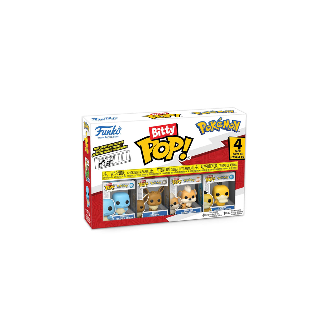 Funko Pop Bitty Pokemon Squirtle, Eevee, Growlithe & Psyduck – 0.9-Inch Collectibles with Stackable Display Case