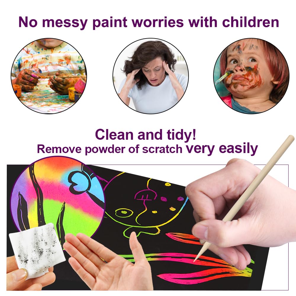 FUNNYB&G Rainbow Scratch Paper Art Kit – 200 Pcs for Kids | Creative Scratch Crafts & Party Activities