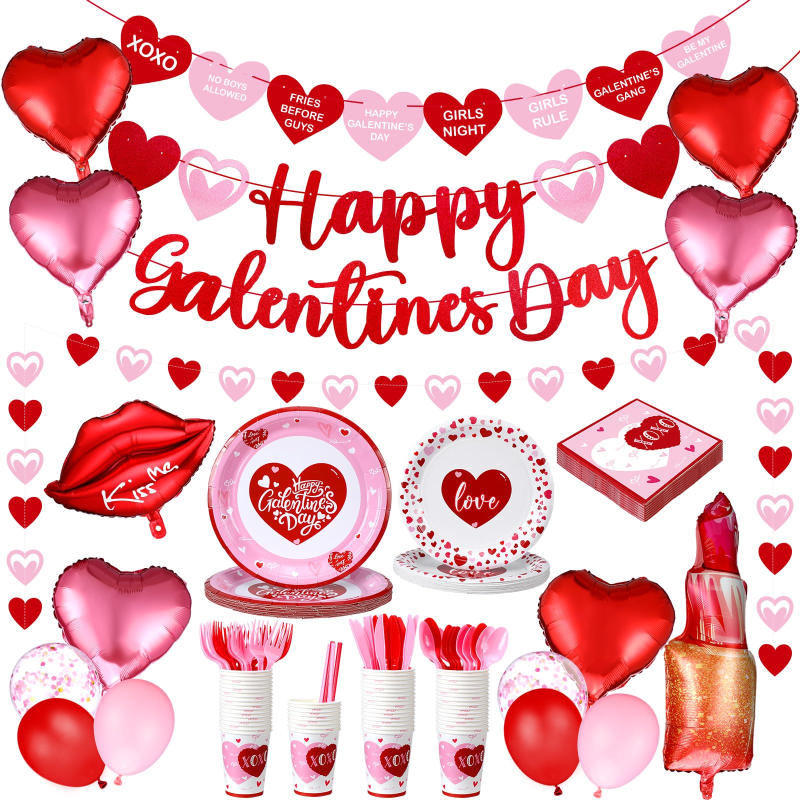 Funnymoom 133-Piece Galentine's Day Decorations & Dinnerware Set