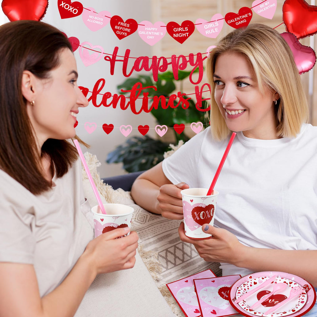 Funnymoom 133-Piece Galentine's Day Decorations & Dinnerware Set