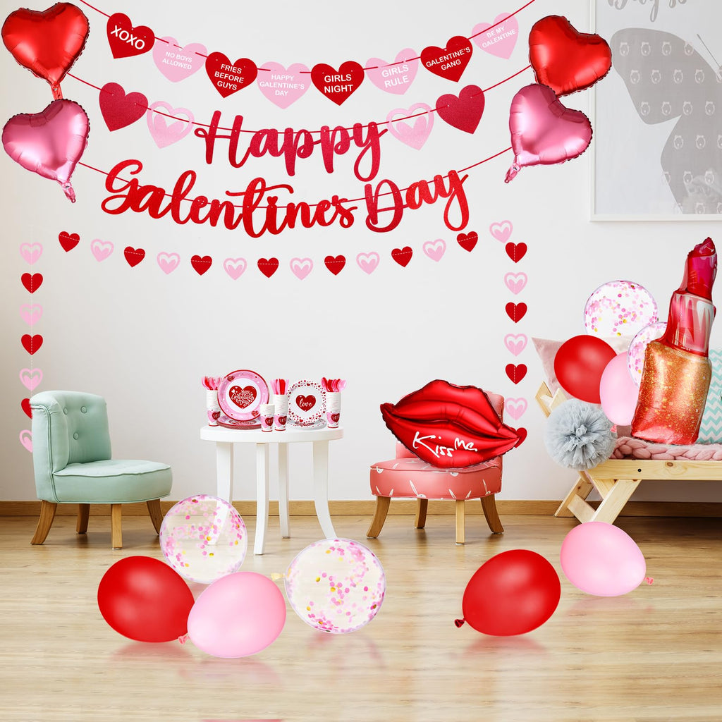 Funnymoom 133-Piece Galentine's Day Decorations & Dinnerware Set