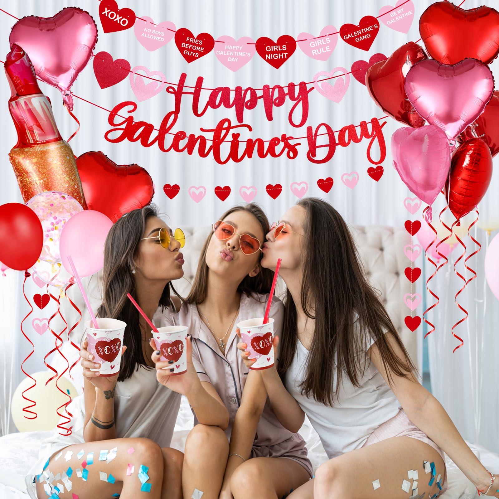 Funnymoom 133-Piece Galentine's Day Decorations & Dinnerware Set