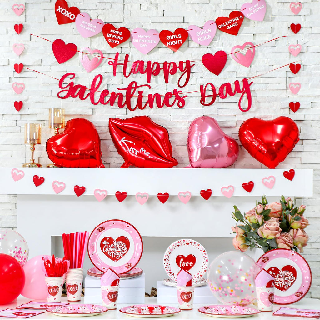 Funnymoom 133-Piece Galentine's Day Decorations & Dinnerware Set