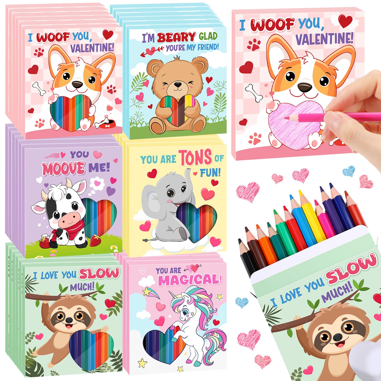 Funrous Valentine Colored Pencils Bulk – 432 Count, 36 Boxes, 12 Colors, Party Favors