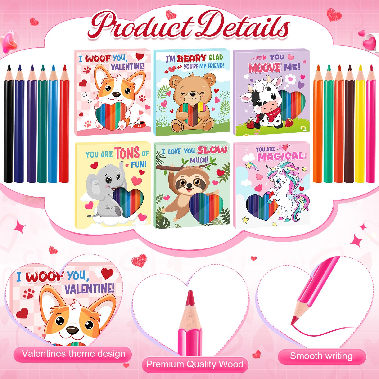 Funrous Valentine Colored Pencils Bulk – 432 Count, 36 Boxes, 12 Colors, Party Favors