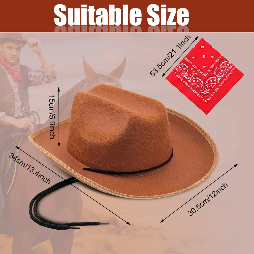Funtery 20-Pack Kids Cowboy Hats with Red Bandanas - 10 Sets Western Party Costume Accessories