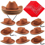 Funtery 20-Pack Kids Cowboy Hats with Red Bandanas - 10 Sets Western Party Costume Accessories