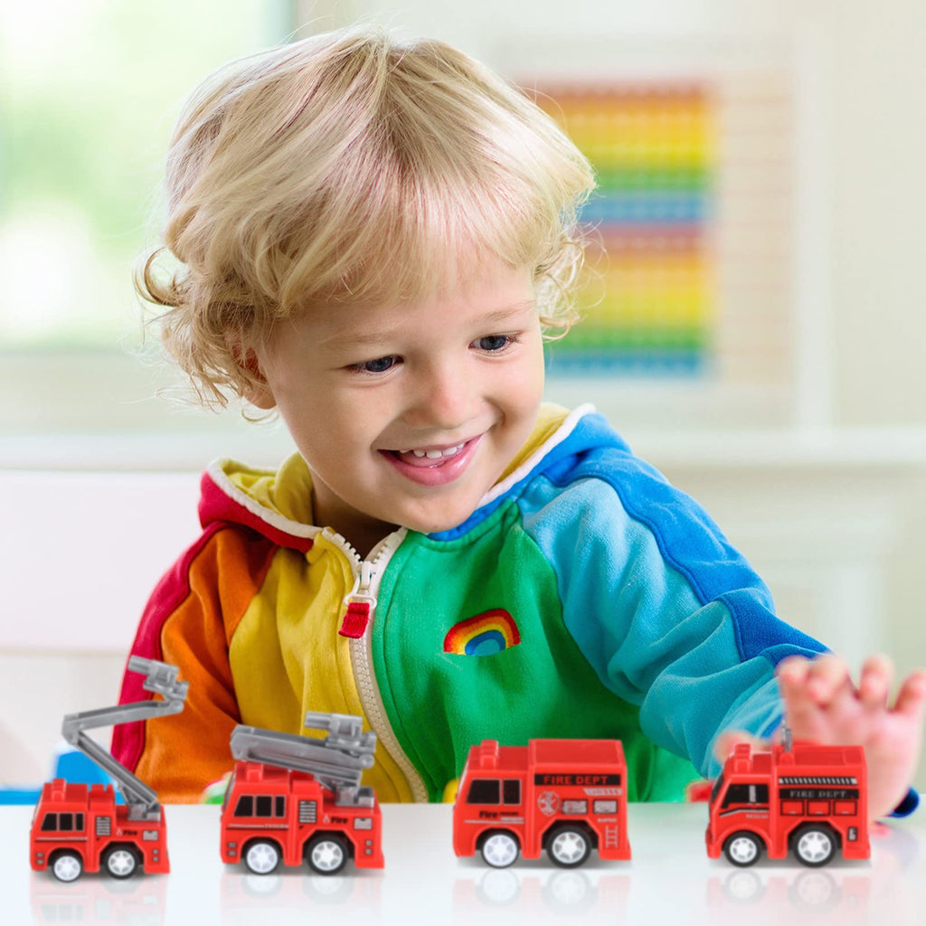 Funtery Mini Pullback Fire Truck Toys Bulk – 96 Pcs, 4 Designs, Party Favors