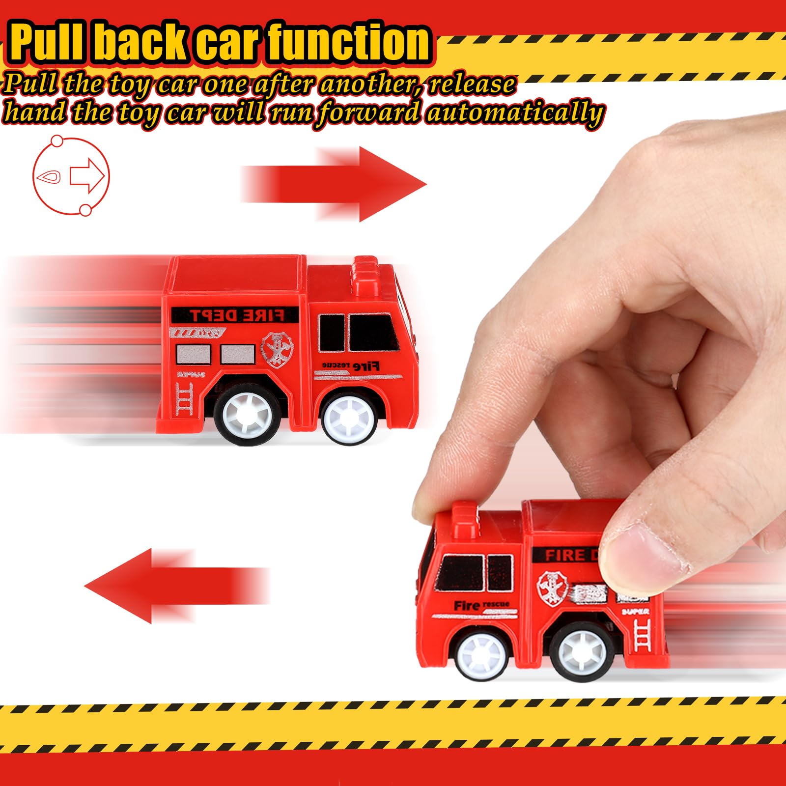 Funtery Mini Pullback Fire Truck Toys Bulk – 96 Pcs, 4 Designs, Party Favors