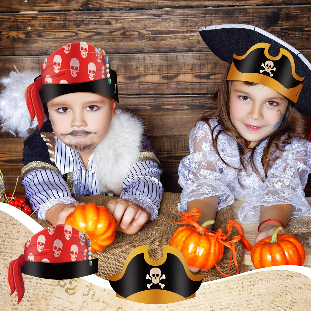 Funtery 48 Pcs Pirate Hat Party Accessories – Kids Halloween Pirate Favors