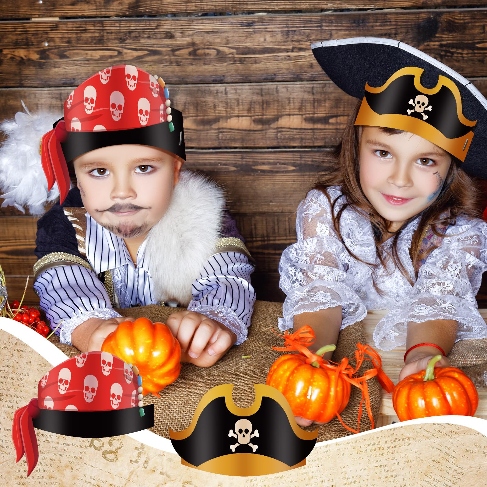 Funtery 48 Pcs Pirate Hat Party Accessories – Kids Halloween Pirate Favors