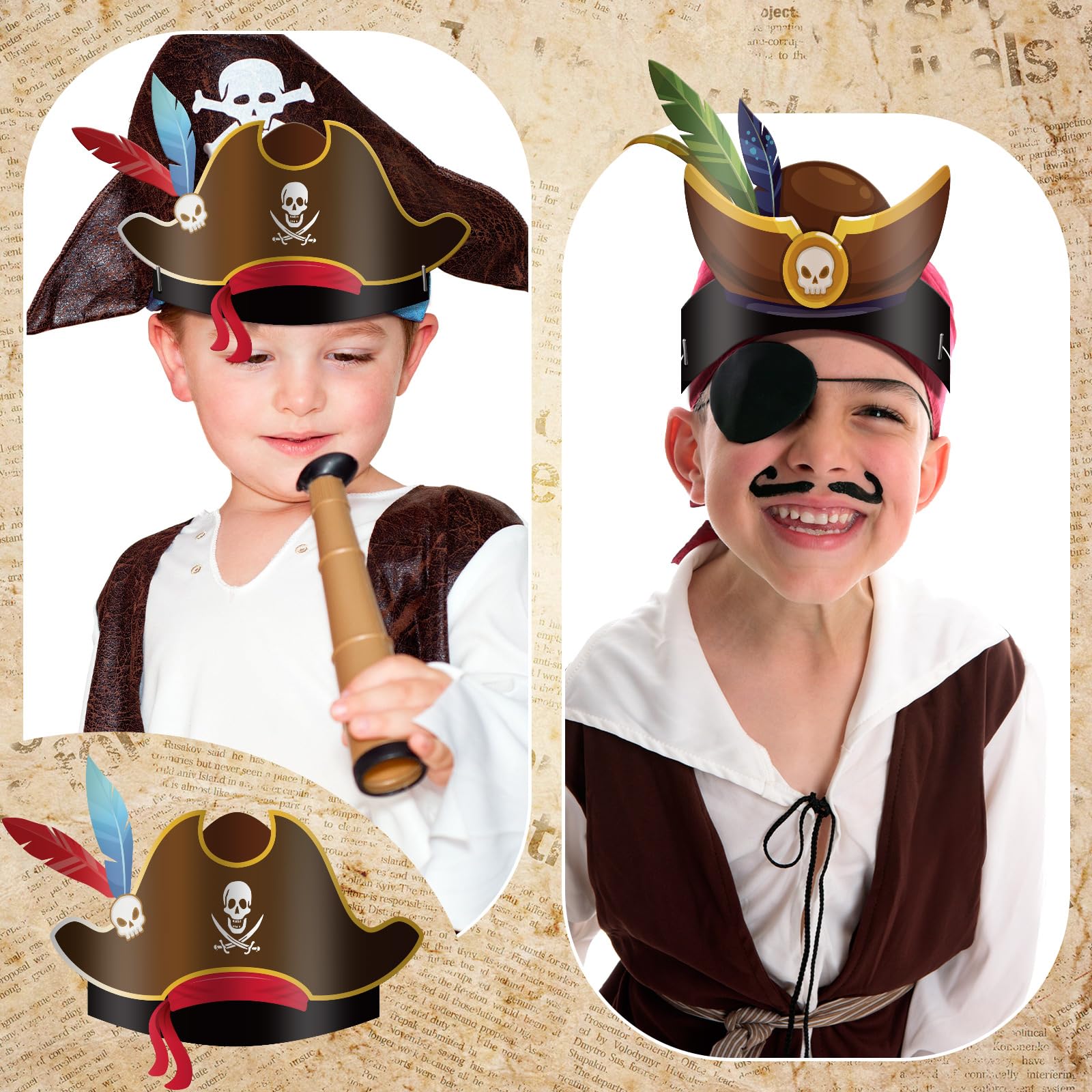 Funtery 48 Pcs Pirate Hat Party Accessories – Kids Halloween Pirate Favors