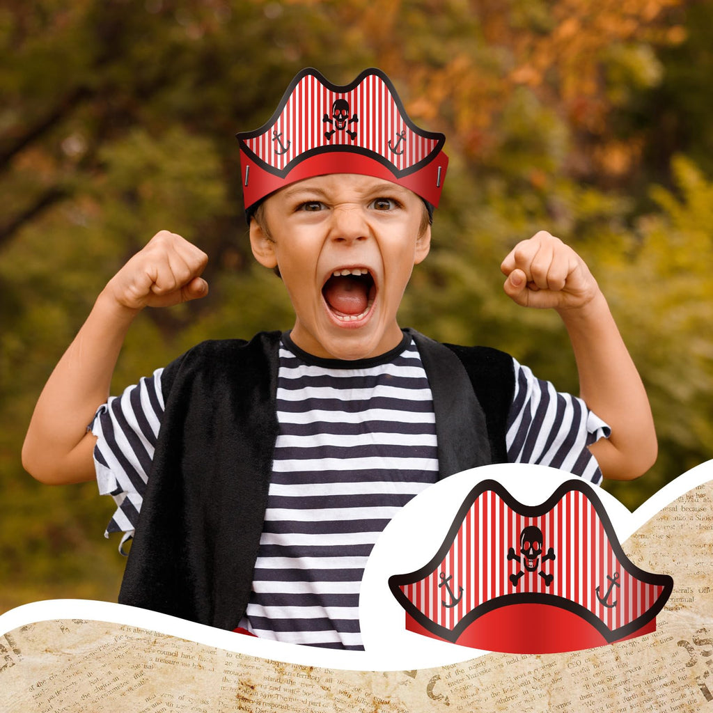 Funtery 48 Pcs Pirate Hat Party Accessories – Kids Halloween Pirate Favors