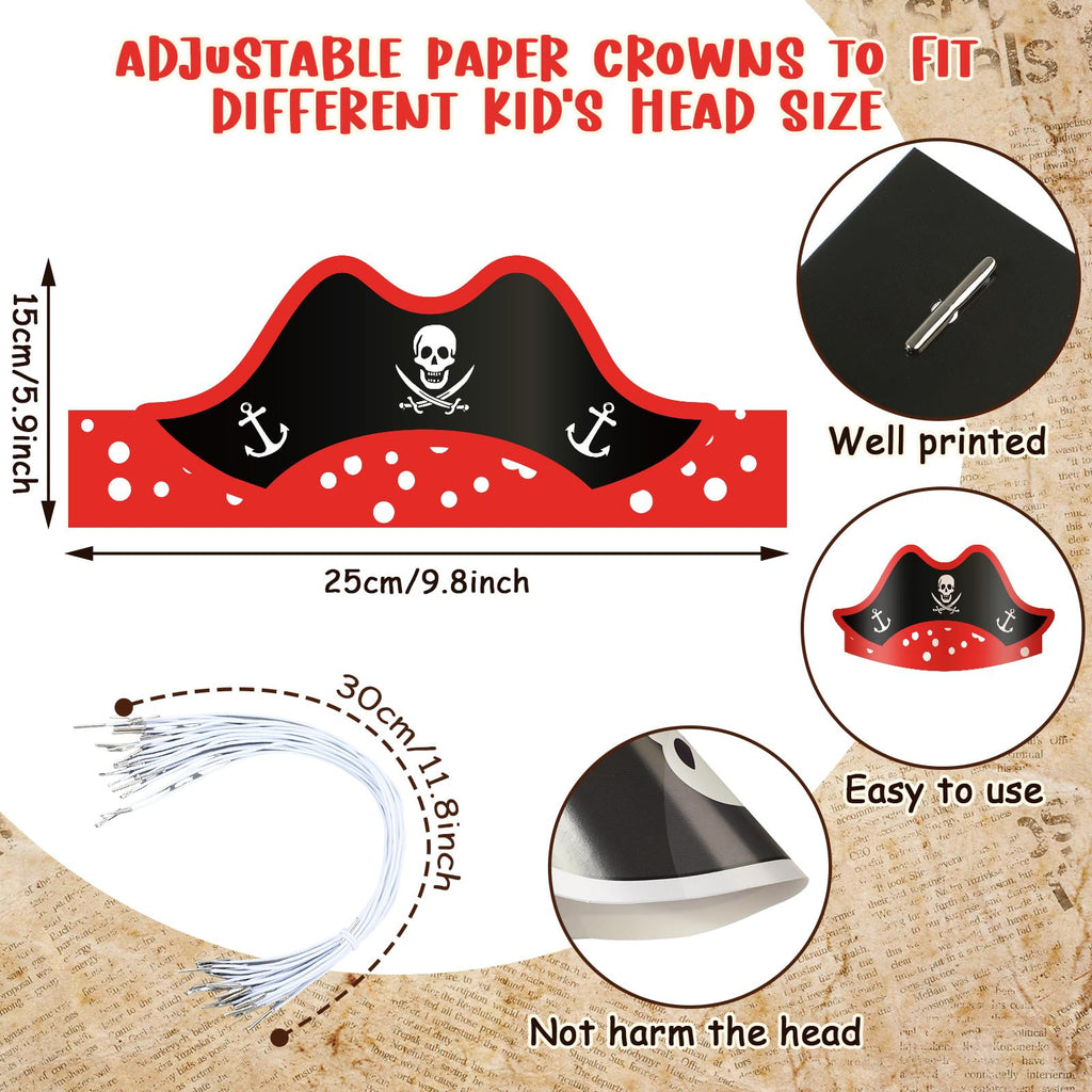 Funtery 48 Pcs Pirate Hat Party Accessories – Kids Halloween Pirate Favors