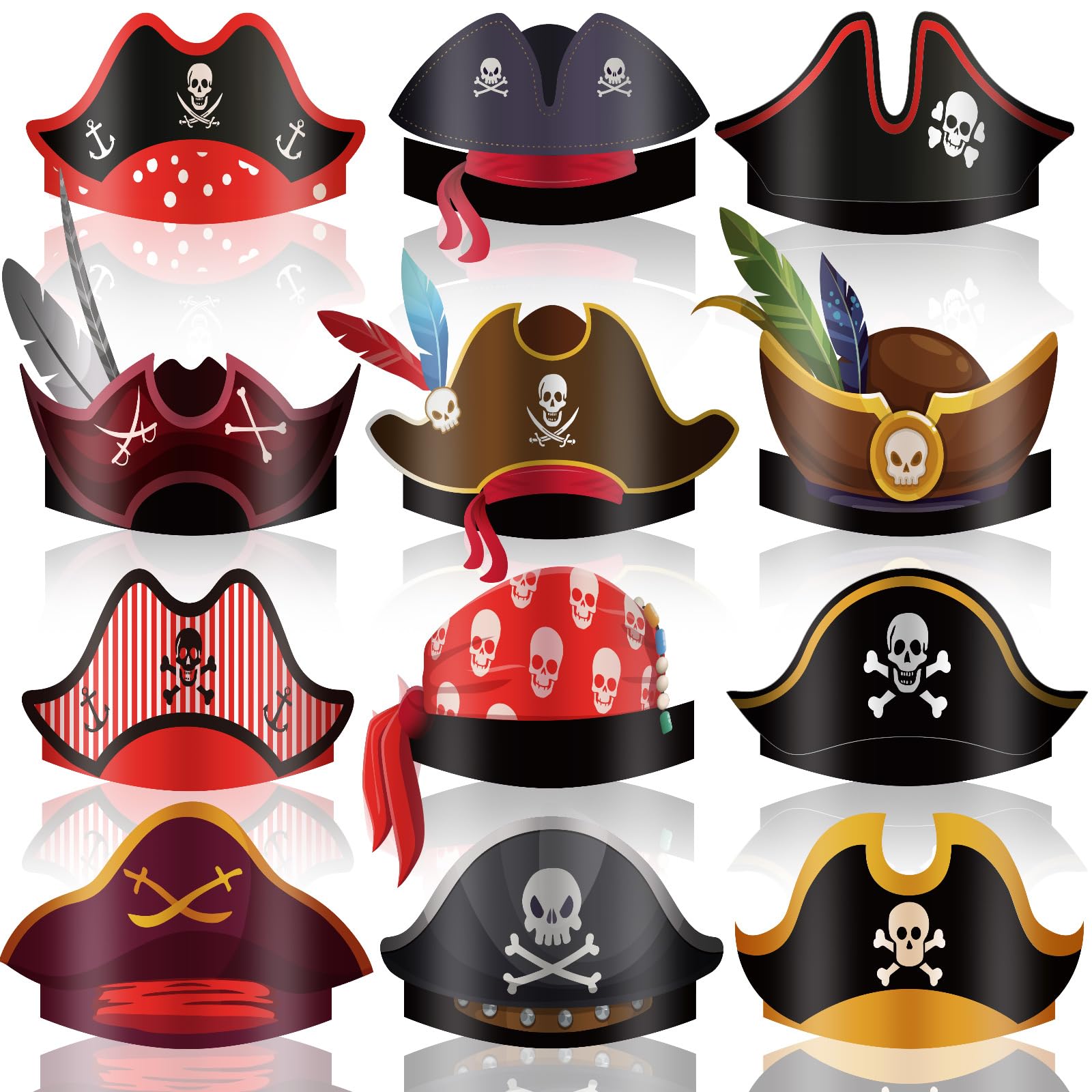 Funtery 48 Pcs Pirate Hat Party Accessories – Kids Halloween Pirate Favors