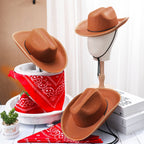 Funtery 20-Pack Kids Cowboy Hats with Red Bandanas - 10 Sets Western Party Costume Accessories