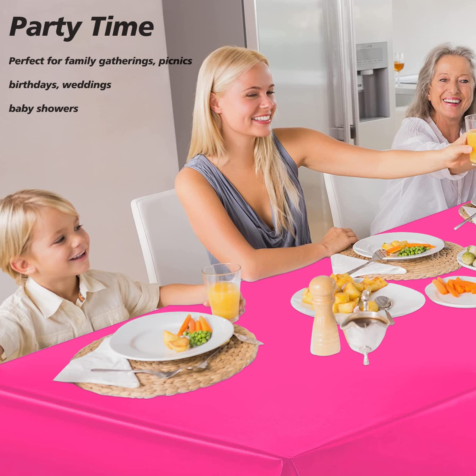 FUNTOOB Hot Pink Tablecloth 4-Pack – 54 x 72 in Disposable Party Cover