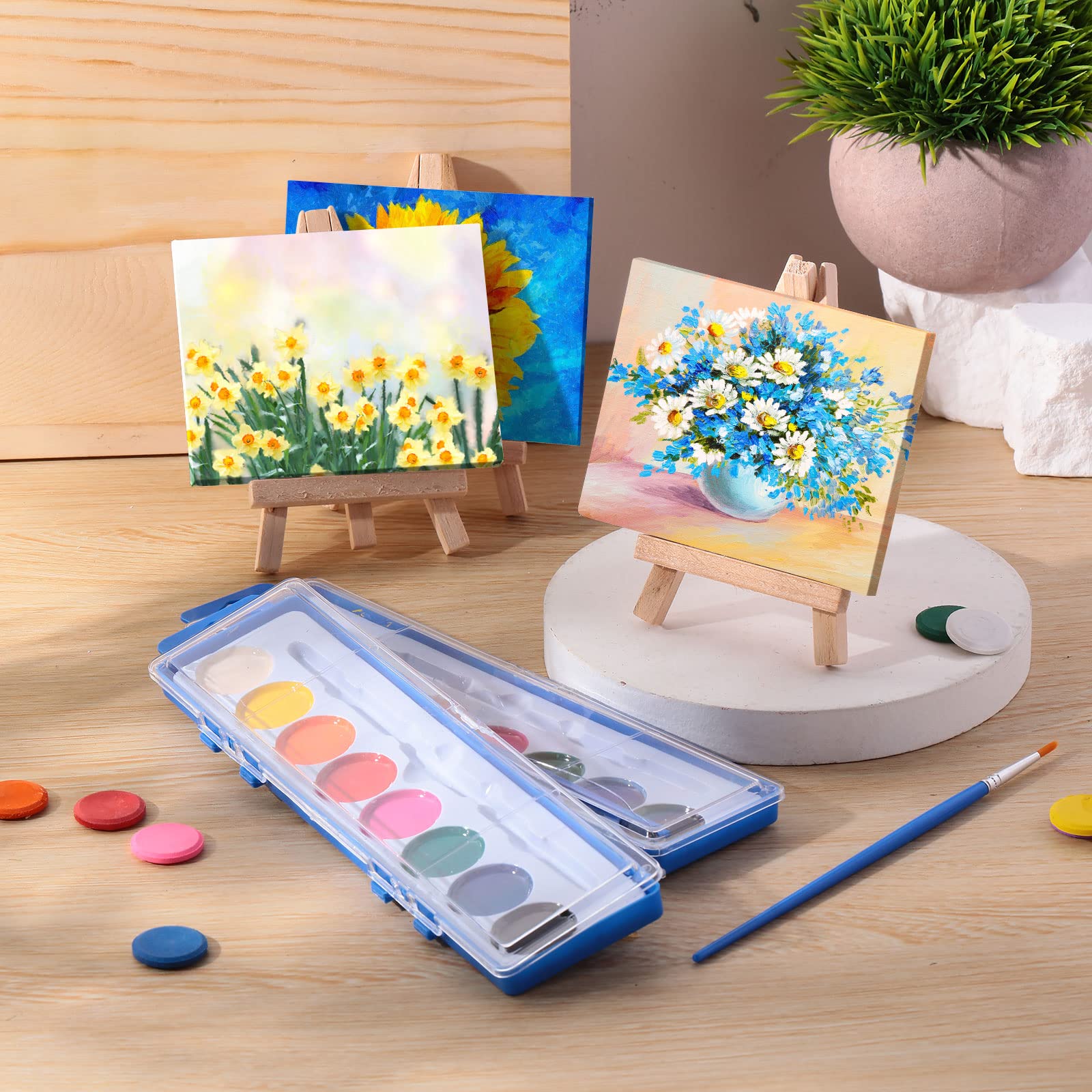 Fuutreo 24 Pcs Watercolor Paint Sets with Mini Canvas Easels | Kids Party Favors & Art Supplies