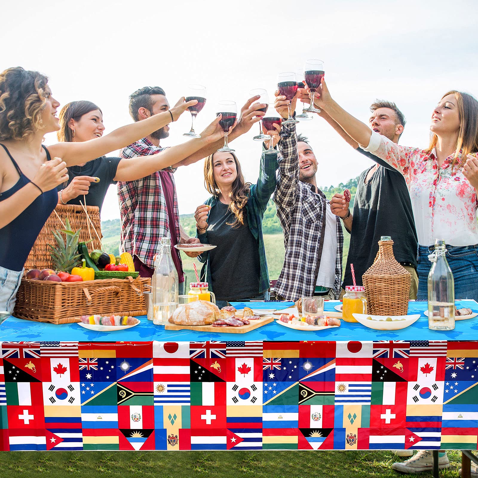 FuWeave 3 Pack International Flag Table Cover – World Flags Tablecloth 108x54 in