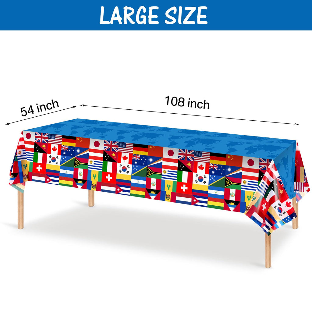 FuWeave 3 Pack International Flag Table Cover – World Flags Tablecloth 108x54 in