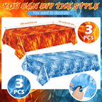 FuWeave 6 Pack Ice & Fire Tablecloths, 54x108 in – Blue Ice / Red Flame Plastic Covers for Arctic Stage Backdrops