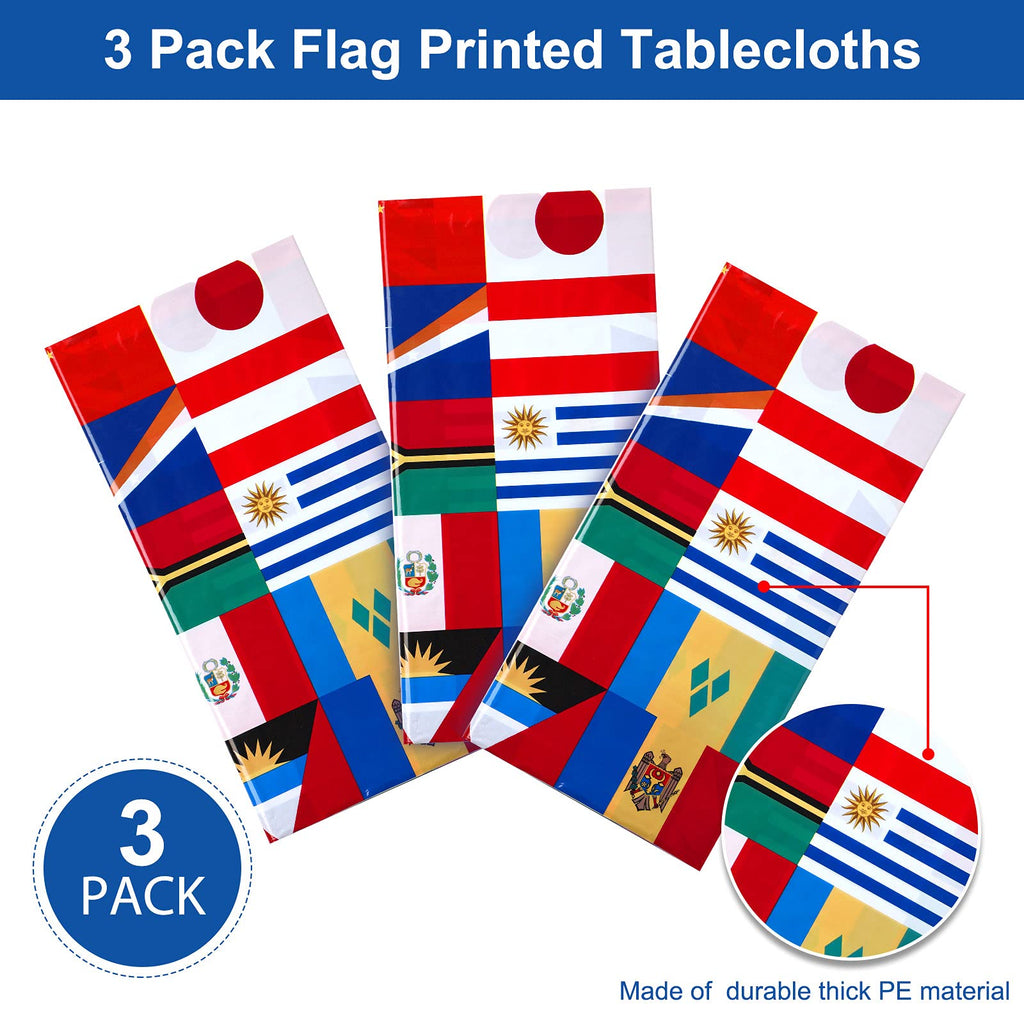 FuWeave 3 Pack International Flag Table Cover – World Flags Tablecloth 108x54 in