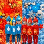 FuWeave 6 Pack Ice & Fire Tablecloths, 54x108 in – Blue Ice / Red Flame Plastic Covers for Arctic Stage Backdrops
