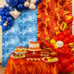 FuWeave 6 Pack Ice & Fire Tablecloths, 54x108 in – Blue Ice / Red Flame Plastic Covers for Arctic Stage Backdrops
