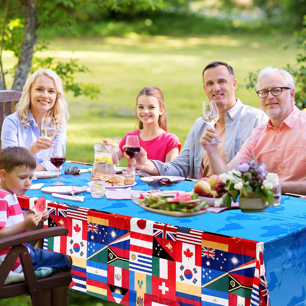 FuWeave 3 Pack International Flag Table Cover – World Flags Tablecloth 108x54 in