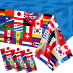 FuWeave 3 Pack International Flag Table Cover – World Flags Tablecloth 108x54 in