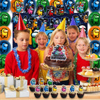 Fuyhiuous 42Packs Among Us Party Supplies Kit – Banner, Cake Topper, Blackdrop, Balloons