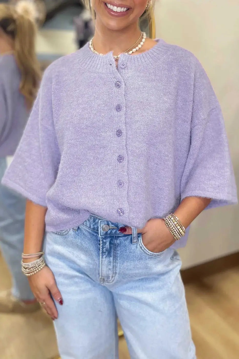 Pastel Fuzzy Knit Boxy Cardigan
