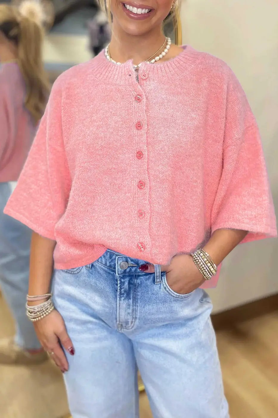 Pastel Fuzzy Knit Boxy Cardigan