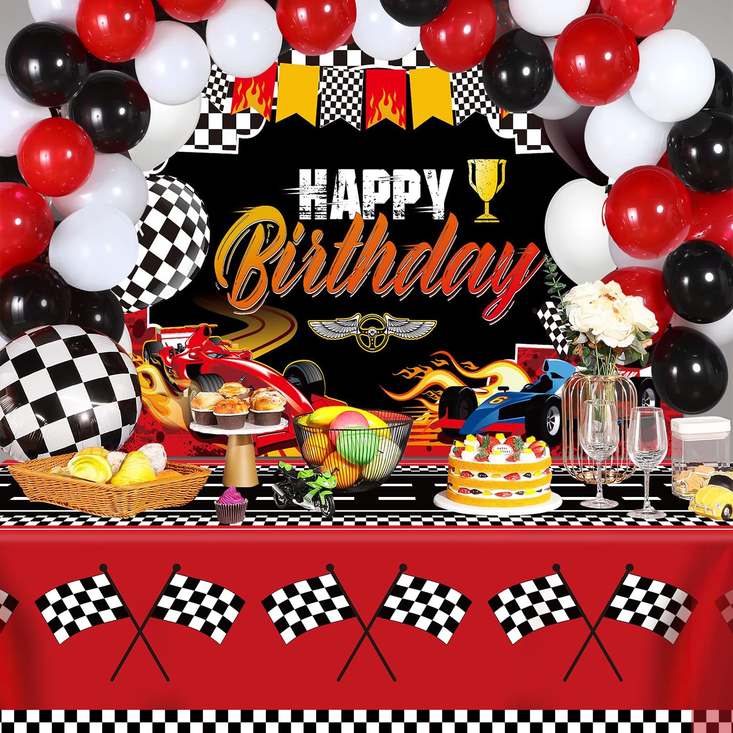 FVEOCR 4 Pcs Racing Car Tablecloths – 51 x 86 in Waterproof Party Table Covers